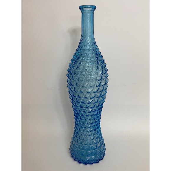 Vtg 16" Blue Empoli Genie Bottle Diamond Point Italian Art Glass No Stopper - Picture 2 of 8